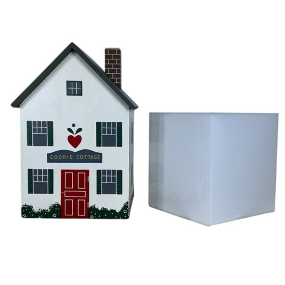 Vintage Cookie Cottage Canister Hand Painted Wood Container Dutch Farmhouse - Picture 10 of 16